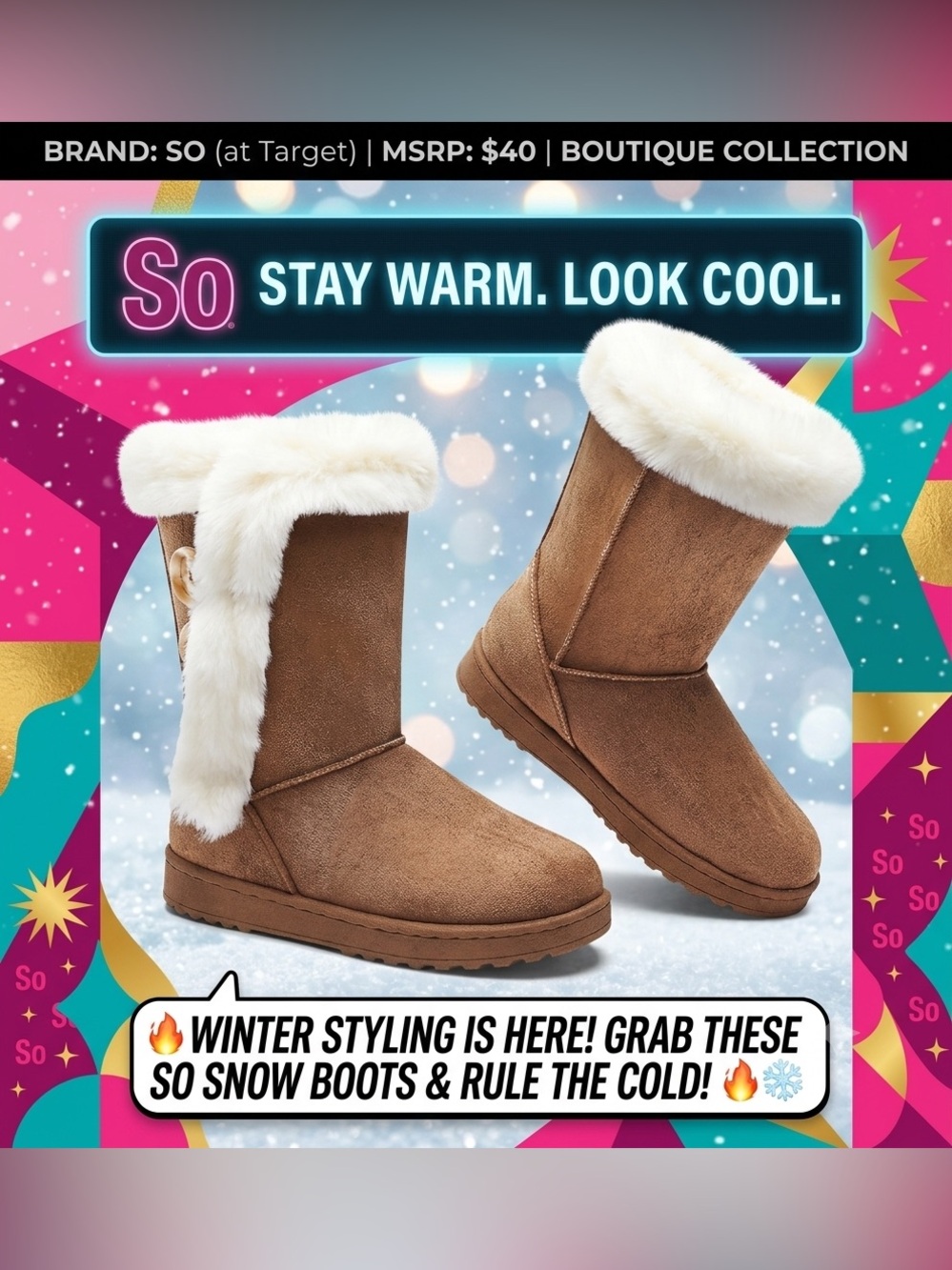 New! SO Fur Boots Tan Sz 6